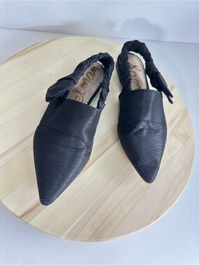 Sam Edelman Black Silk Braided Slingback Pointed Toe Flats Bow Size 7